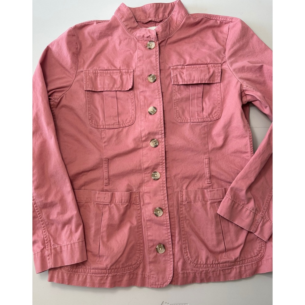 LOFT Womens Pink Utility Jacket Mock Neck Button Front Safari Field Coat Size L